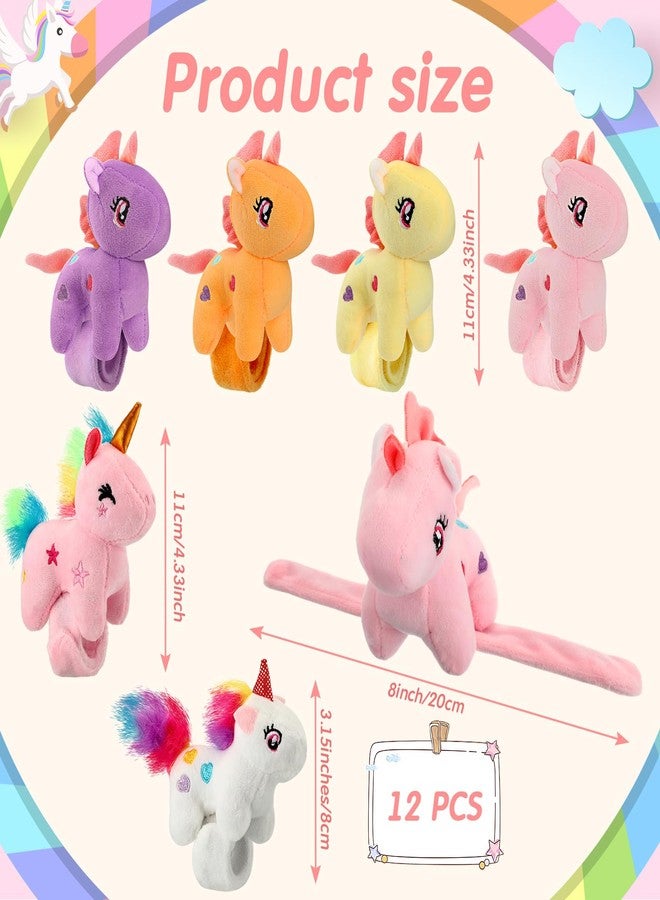 Hollowfly 12 Pcs Unicorn Slap Bracelets Plush Animal Bracelets Bulk 8 Inch Furry Slap Band Stuffed Animals for Boys Girls Unicorn Party Favors Birthday Gifts - Image 2